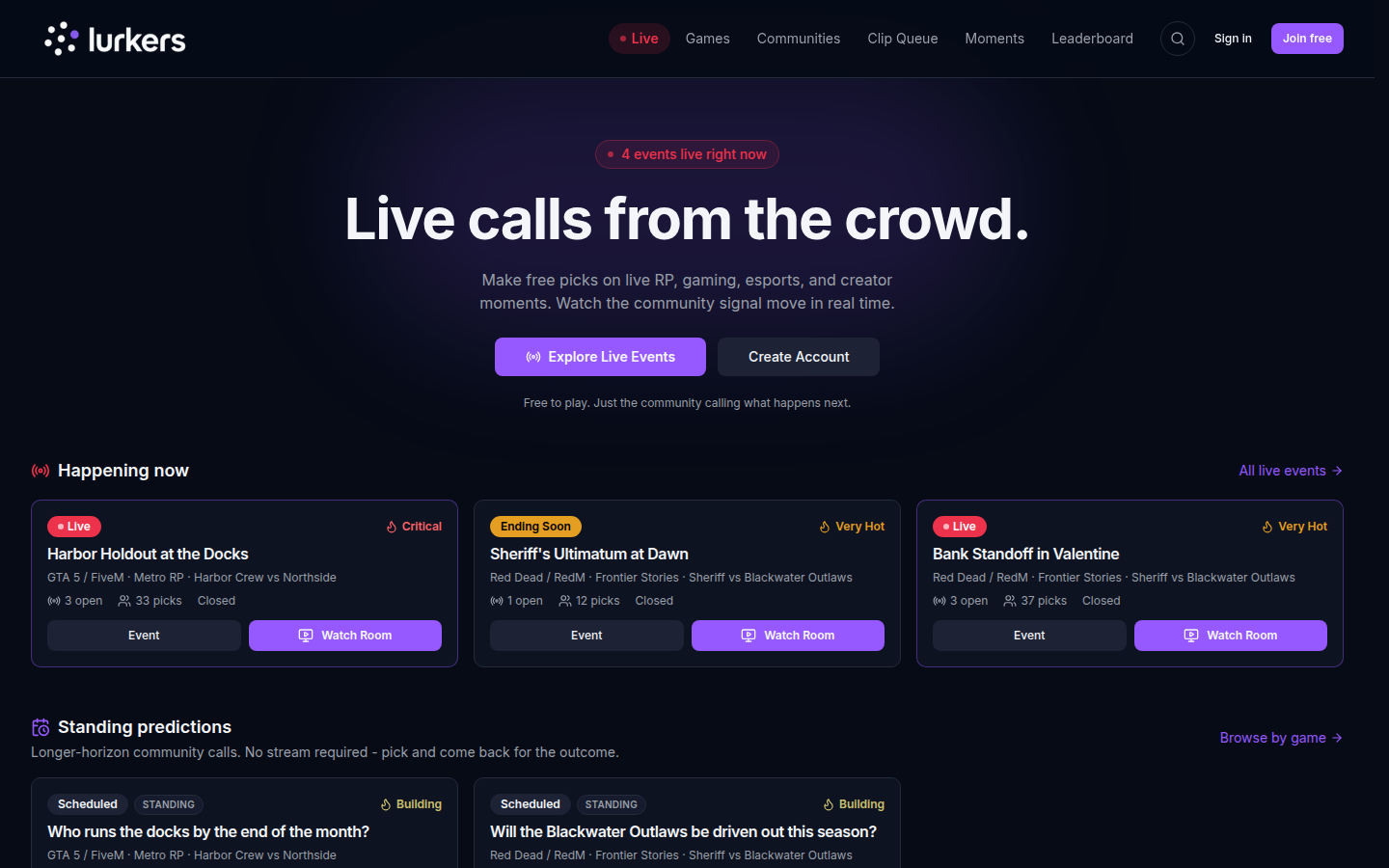 Home - live events and standing predictions