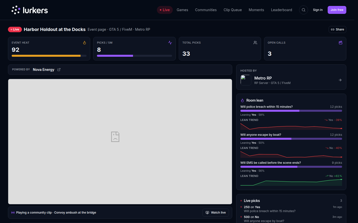 Watch room - stream + live picks